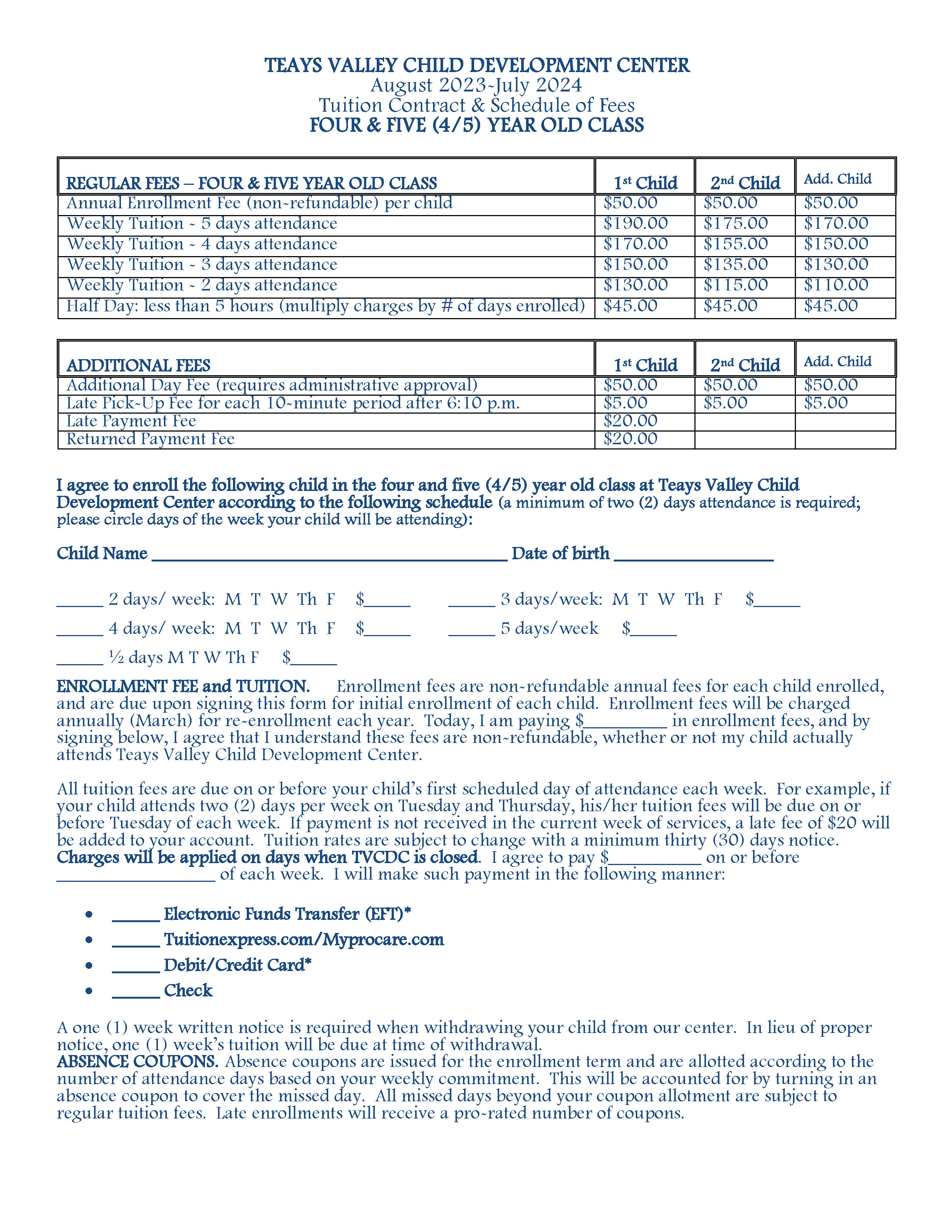 Four and Five Year Old Pay Agreement Page 1