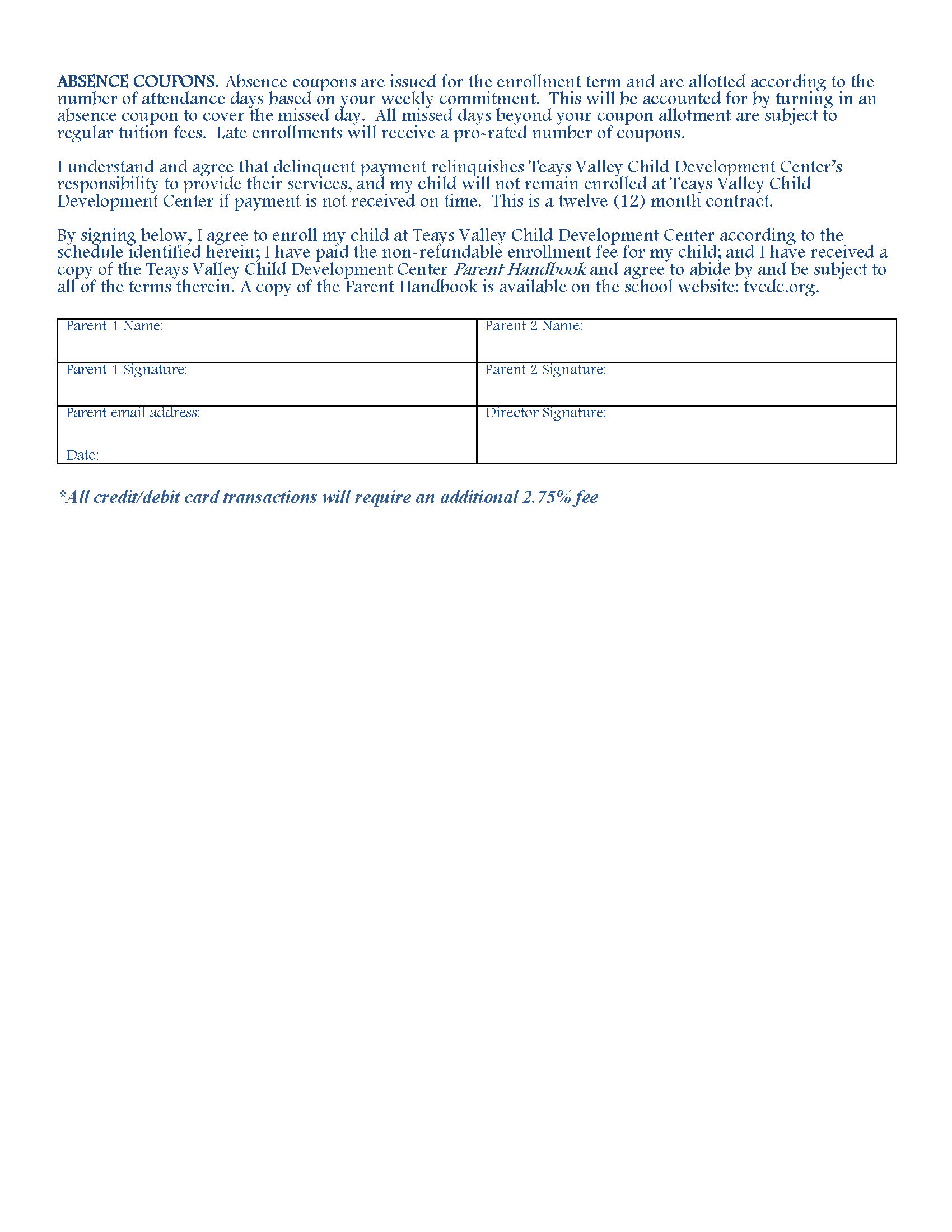 Infant Toddler Pay Agreement Page 2